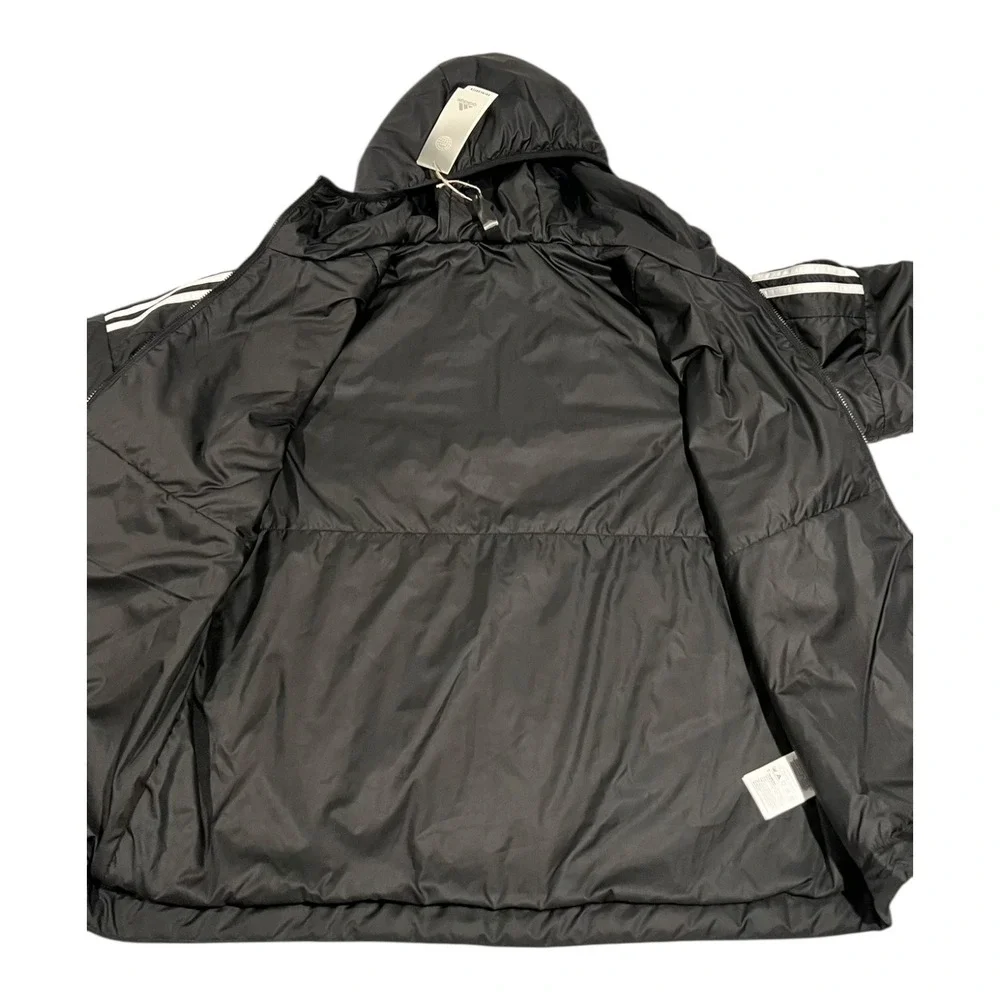 NWT Adidas Miami Men's L Black Full-Zip‎ Hooded Jacket White Stripes Logo